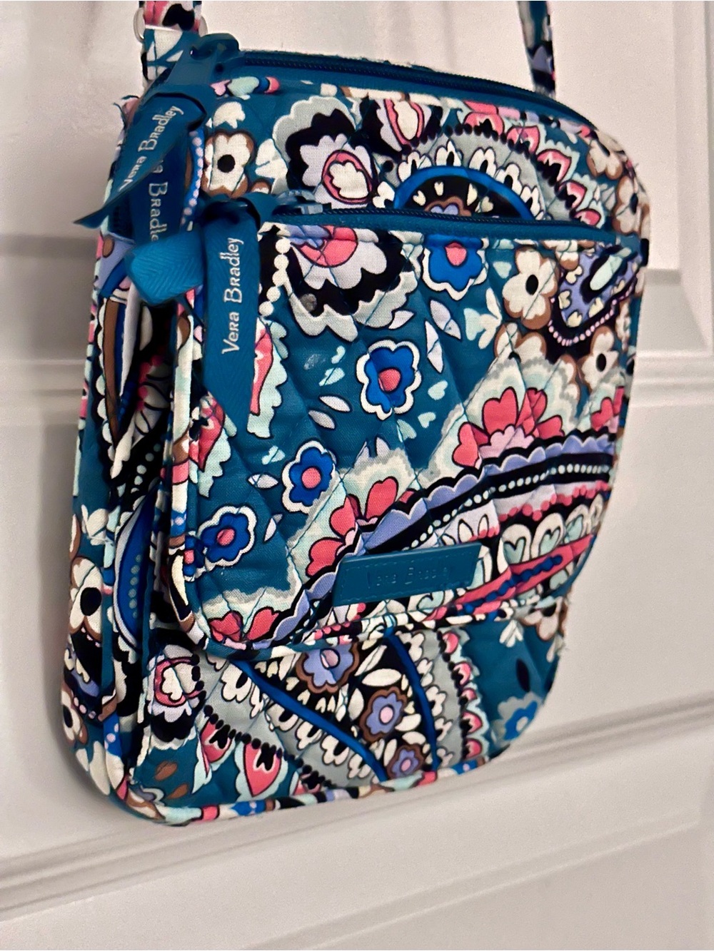 Vera Bradley Teal Floral and Paisley Quilted Crossbody Bag